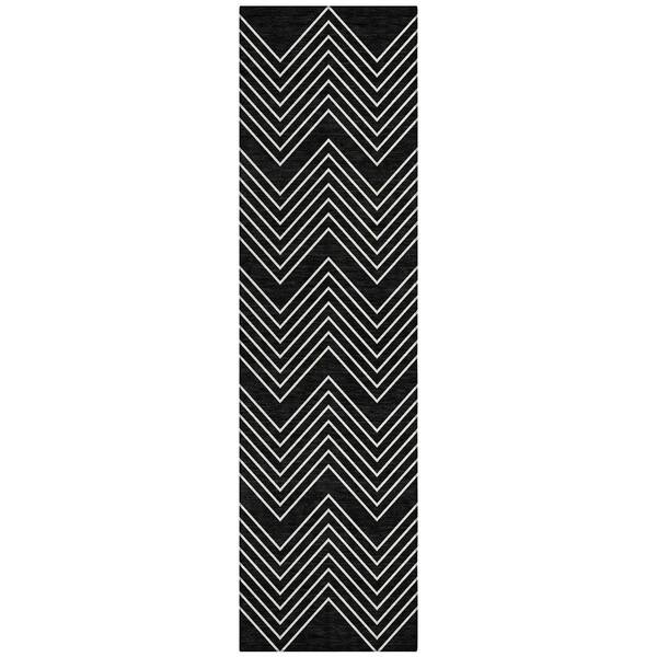 Chantille Machine Washable Indoor/Outdoor Abstract ACN2390 Black 2 ft. x 7 ft. Runner Rug