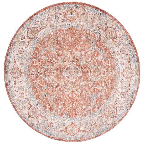 Valencia 6 ft. x 6 ft. Rust/Beige Distressed Border Ornate Round Area Rug