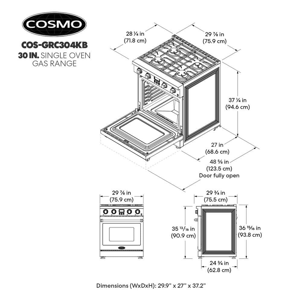 30'' Stainless Steel Freestanding Gas Range with Convection Oven