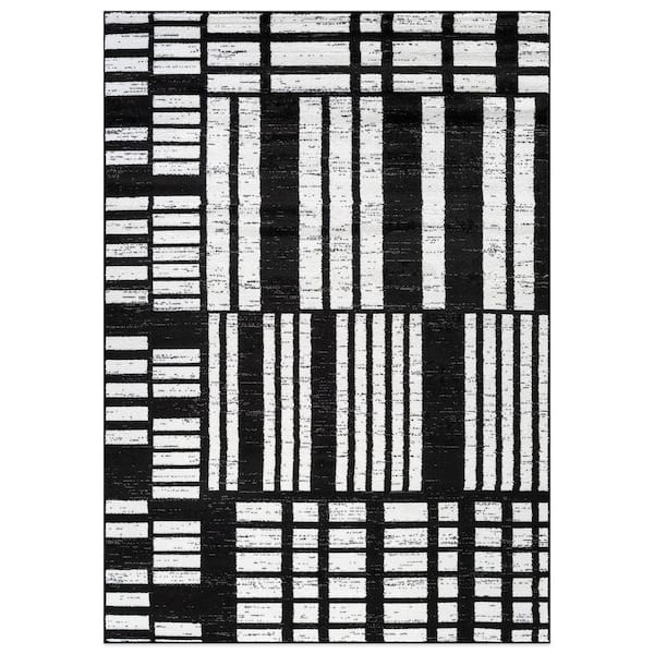 Geometric Blocks Black 7 ft. 10 in. x 10 ft. Area Rug