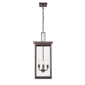 Barkeley 27 in. 4-Light Powder Coated Bronze Outdoor Pendant Light with Clear Glass