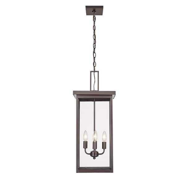 Millennium Lighting Barkeley 27 in. 4-Light Powder Coated Bronze Outdoor Pendant Light with Clear Glass