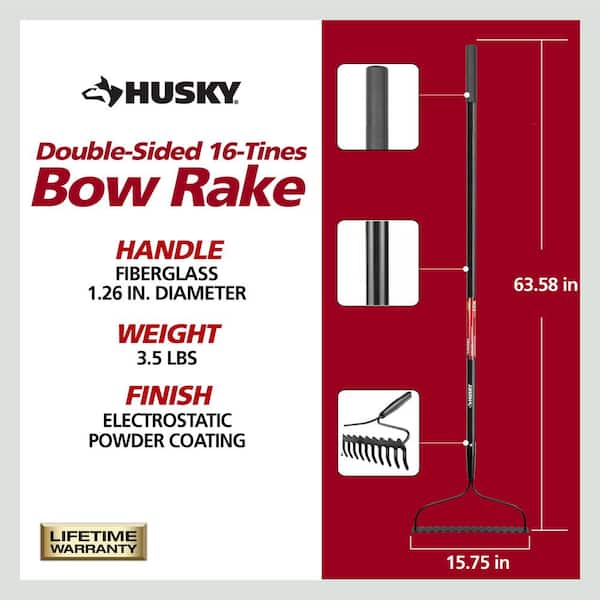 57 in. Fiberglass Handle 16-Tines Bow Rake