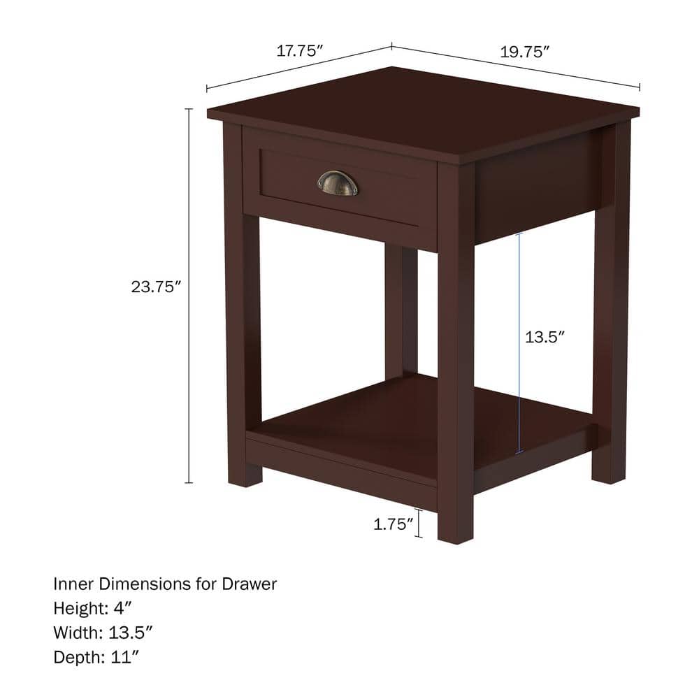 Dark Brown Wood and Metal Shaker Style End Table with Storage
