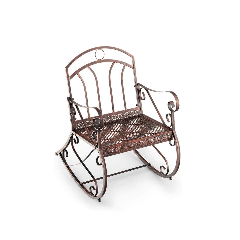 Metal Outdoor Rocking Chair with Ergonomic Backrest and Armrests