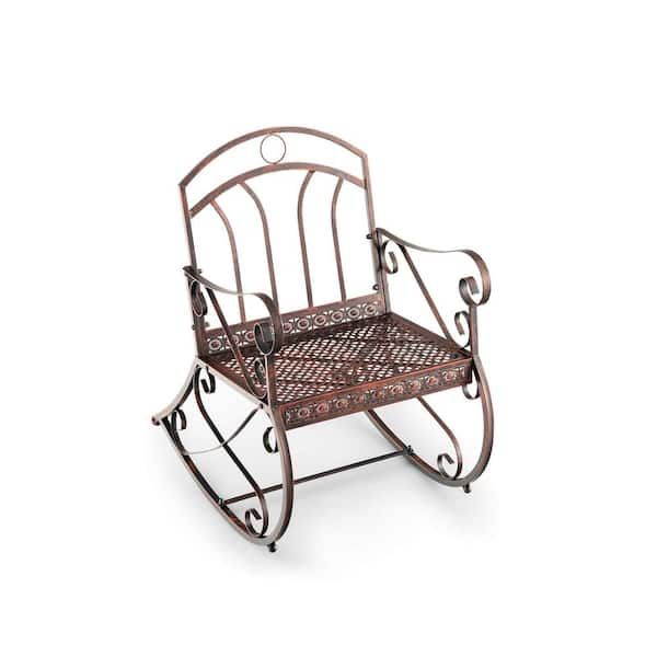 ANGELES HOME Metal Outdoor Rocking Chair with Ergonomic Backrest and