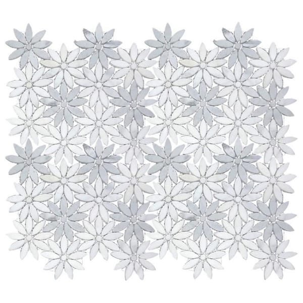 Marmor White 4 in. x 5 in. Polished Flower Marble Mosaic Wall and Floor Tile 0.13 sq. ft. /case Sample