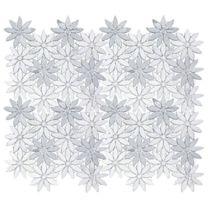 Marmor White 12 in. x 12 in. Polished Flower Marble Mosaic Wall and Floor Tile 3.85 sq. ft./case 5-Pack