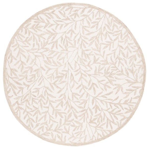 Jardin 3 ft. x 3 ft. Round Ivory/Beige Border Floral Area Rug