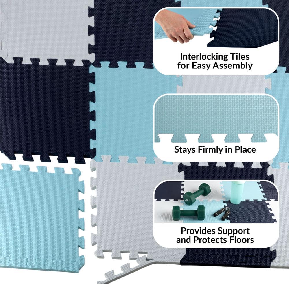 Blue and White EVA Foam Interlocking Floor Tiles, 20-Pack