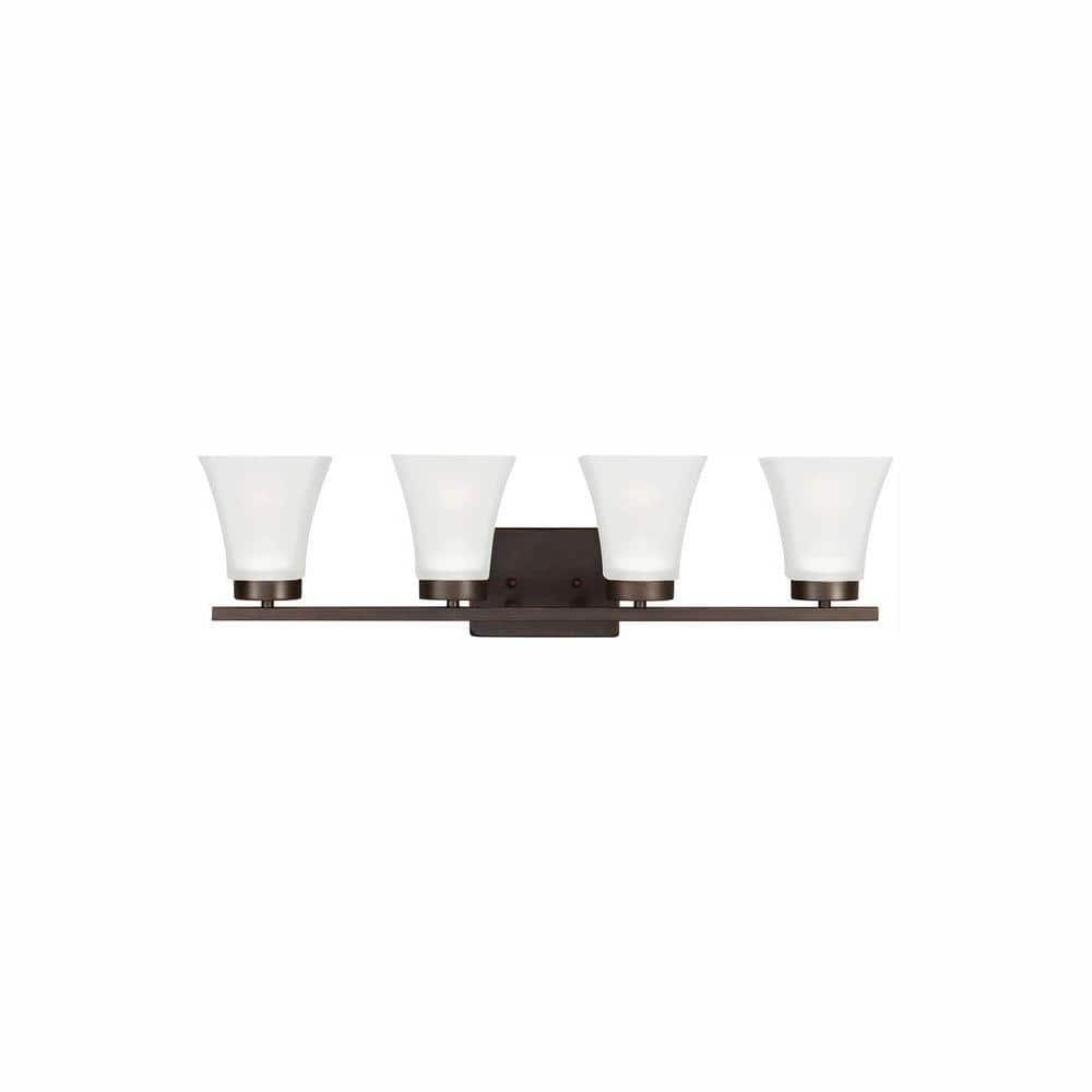Bayfield 27.5 in. 4-Light Burnt Sienna Contemporary Wall Bathroom Vanity Light with Satin Glass Shades and LED Bulbs price history on PriceWatchPro