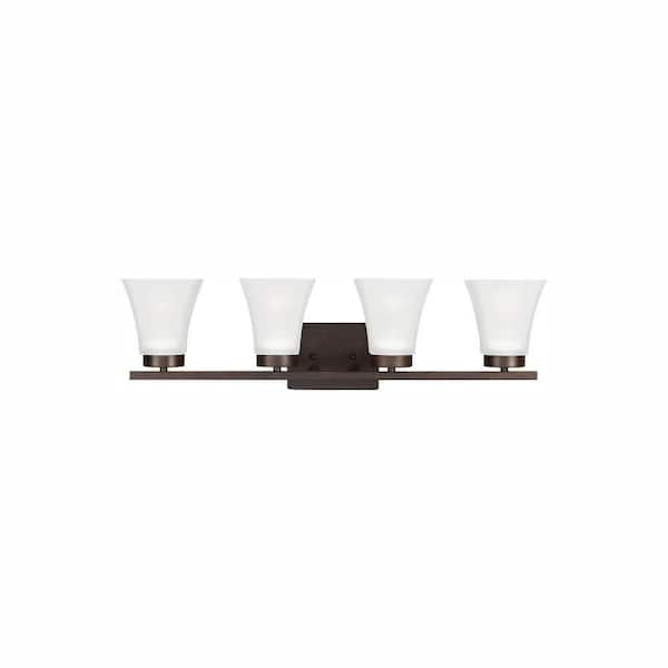 Generation Lighting Bayfield 27.5 in. 4-Light Burnt Sienna Contemporary Wall Bathroom Vanity Light with Satin Glass Shades and LED Bulbs
