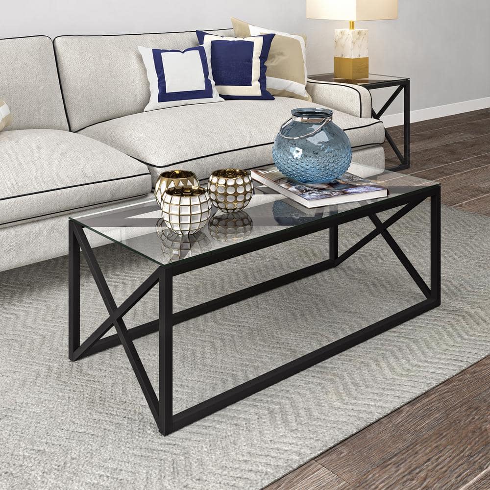 Evelyn Mid-Century Blackened Bronze 46" Glass Coffee Table