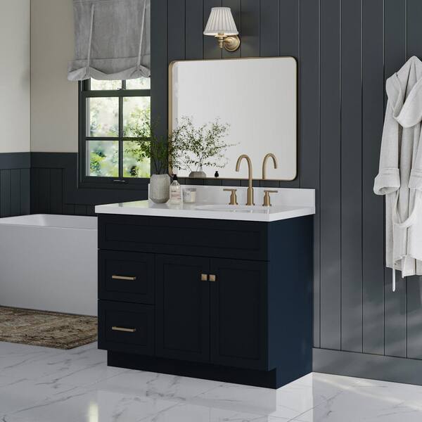 ARIEL Cambridge 37-in Midnight Blue Undermount Single Sink Bathroom Vanity  with Pure White Quartz Top in the Bathroom Vanities with Tops department at