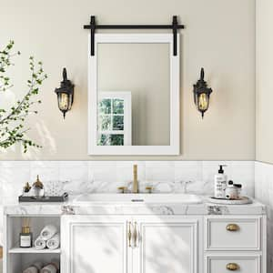 Farmhouse 20 in. W x 30 in. H Rectangle Framed Wall Bathroom Vanity Mirror in White