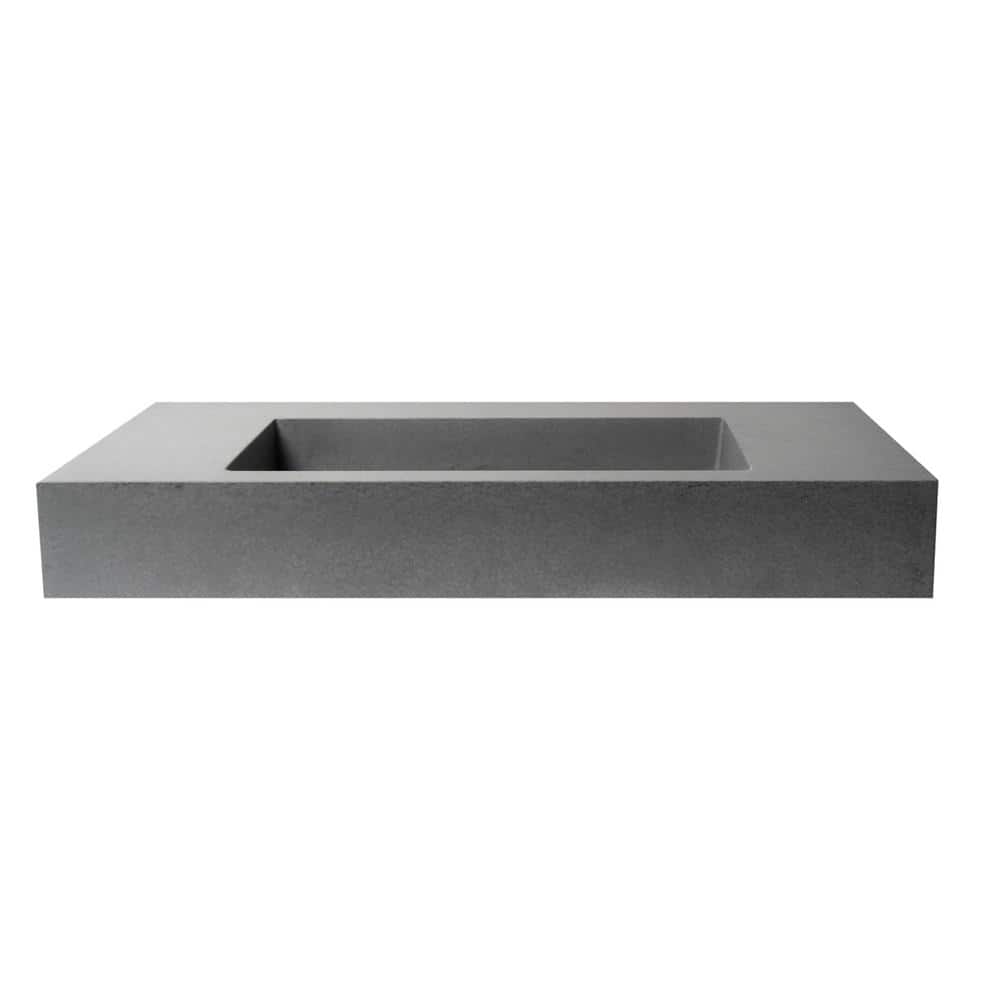 Gray Matte Ceramic Rectangular Wall-Mount Bathroom Sink
