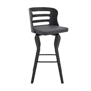 Verne 30 in. Gray Swivel Faux Leather and Black Wood Bar Stool