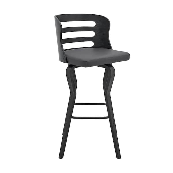 Armen Living Verne 30 in. Gray Swivel Faux Leather and Black Wood Bar Stool