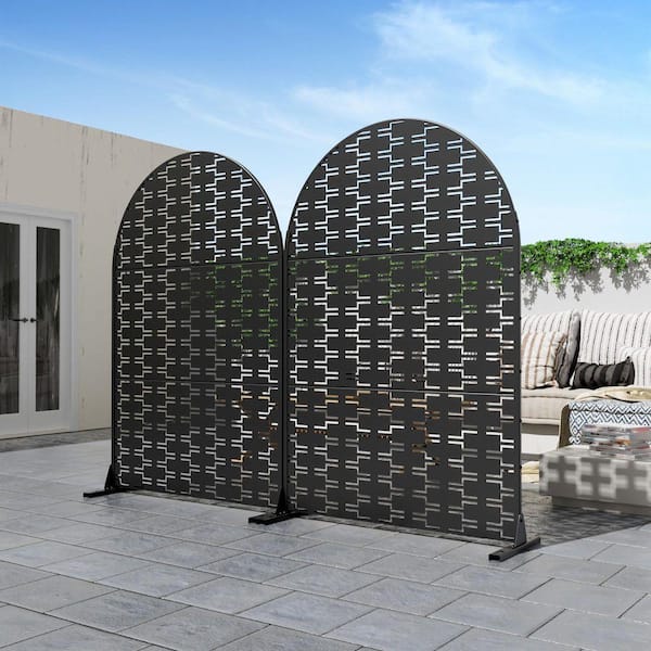 94 in. x 72 in. Black 6-Piece Arched Outdoor Privacy Screen Decorative Metal Wall Panel Garden Fence for Patio Divider