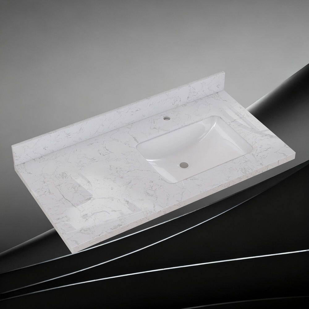 42 in. W x 22 in. D Engineered Stone Rectangular Right Single Sink Vanity Top in Carrara White with 4 in. H Backsplash price history on PriceWatchPro