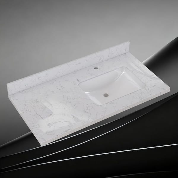 42 in. W x 22 in. D Engineered Stone Rectangular Right Single Sink Vanity Top in Carrara White with 4 in. H Backsplash