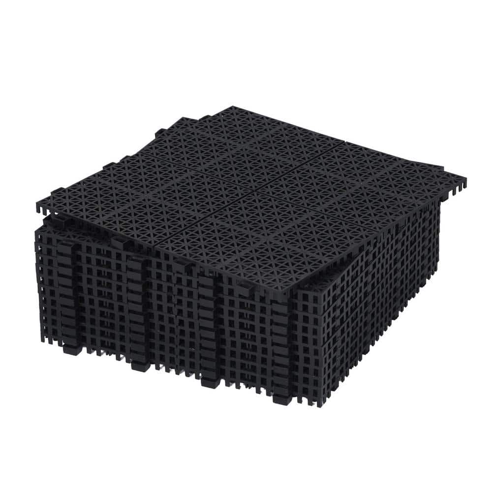 12 x 12 Inch Black Plastic Interlocking Waterproof Deck Tiles