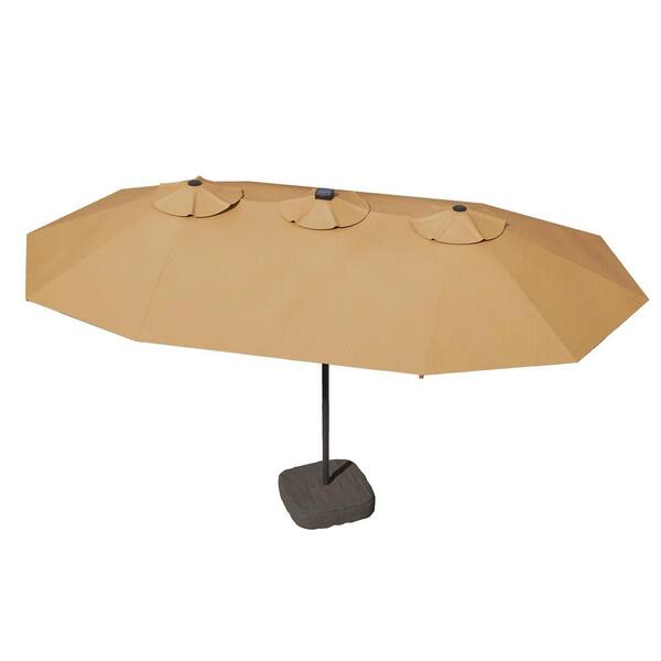 Alpine A 15 ft. Solar LED Outdoor Patio Double-Sided Market Patio Umbrella, UV Protection with Base in Beige