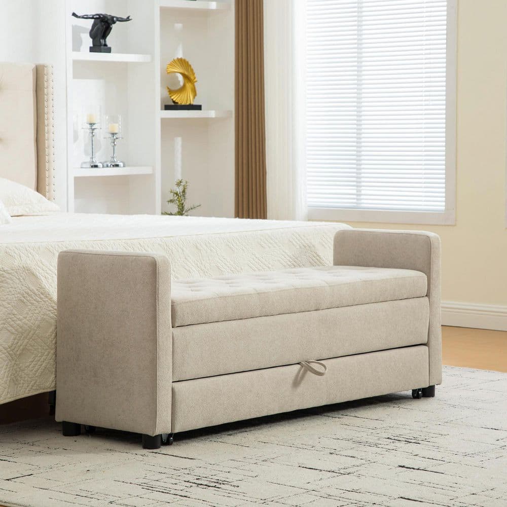 Noah Modern 58.27 in. Griege Polyester Upholstered Storage Bench with Arms price history on PriceWatchPro