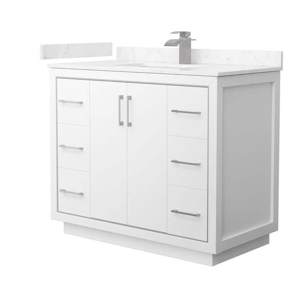 Wyndham Collection Icon 42 in. W x 22 in. D x 35 in. H Single Bath Vanity in White with Carrara Cultured Marble Top