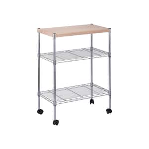 Chrome/Natural 3-Tier Kitchen Cart with Adjustable Shelves