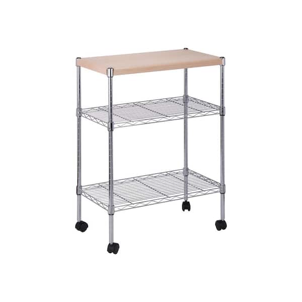 Honey-Can-Do Chrome/Natural 3-Tier Kitchen Cart with Adjustable Shelves