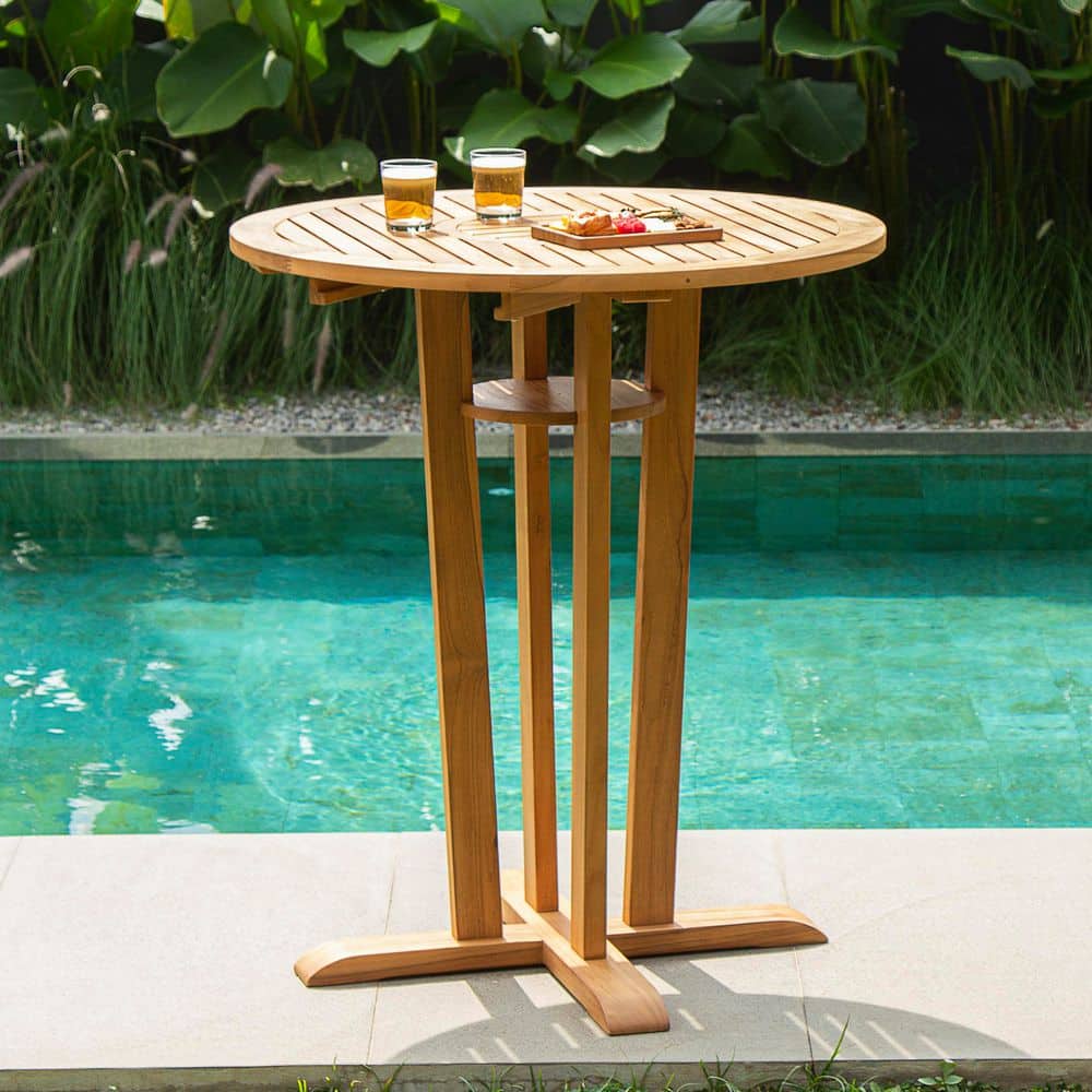 Harbin Teak Wood Bar-height Patio Bistro Table price history on PriceWatchPro