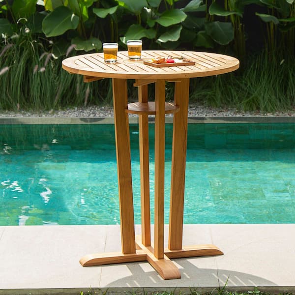 Cambridge Casual Harbin Teak Wood Bar-height Patio Bistro Table
