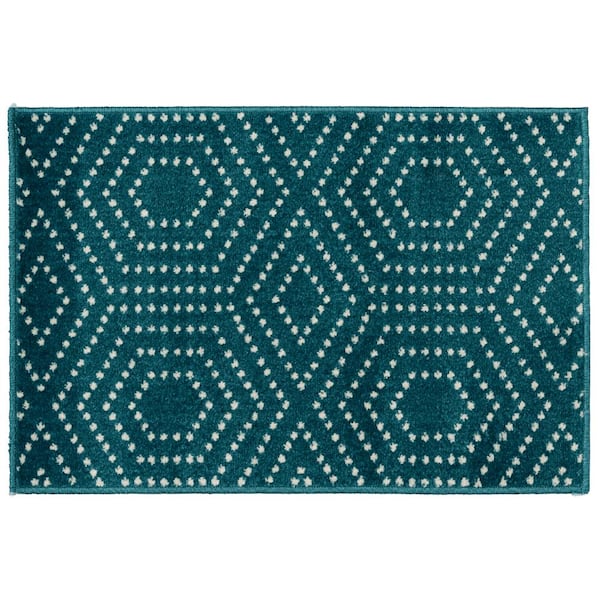 LOOMAKNOTI Tecopa Valeria Teal 2 ft. x 3 ft. Geometric Polypropylene Indoor/Outdoor Area Rug