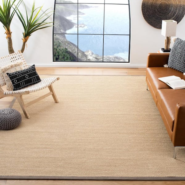 Natural Fiber 11 ft. x 15 ft. Maize/Gray Woven Border Area Rug
