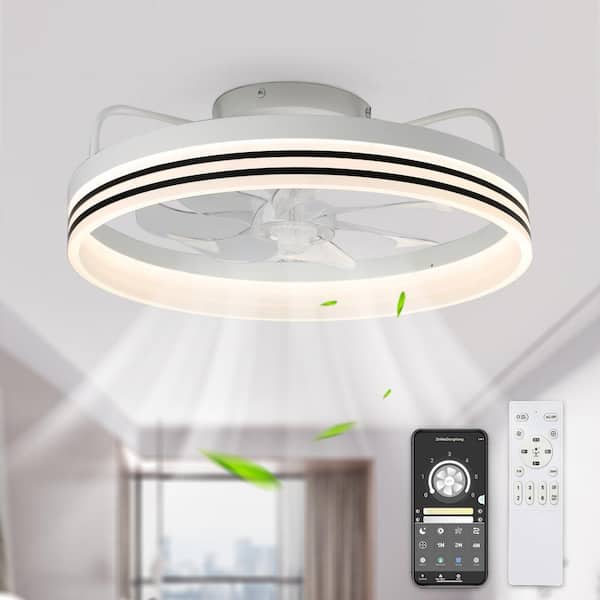 Bella Depot 20 in. LED Indoor White Low Profile Dimmable Ceiling Fan with Light and Remote Smart App Downloadable