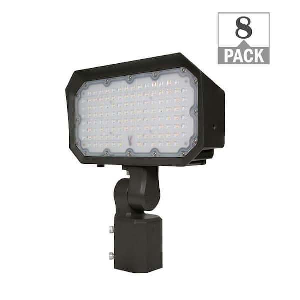 250-Watt Equivalent 12 in. 11700 Lumens Bronze Outdoor Integrated LED Flood Light Slip Fitter Photocell (8-Pack)