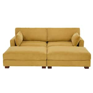 88 in. Modern Square Arm Corduroy Fabric Upholstered Sectional Sofa in. Orange With Two Ottomans And Wood Leg