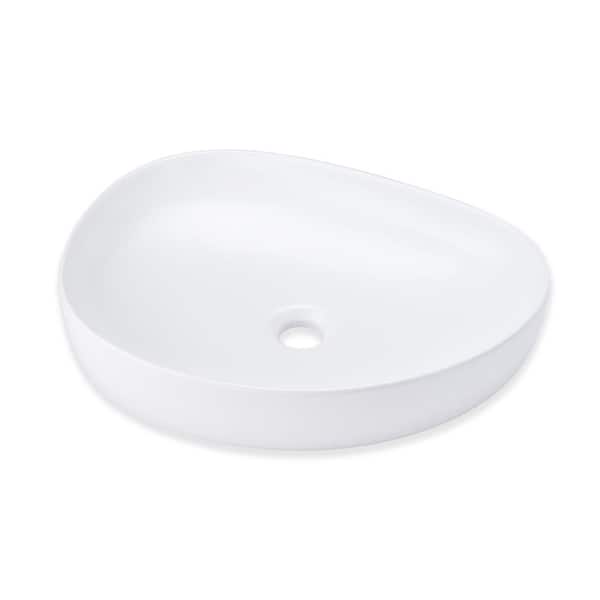 Modern 20 in. Bathroom Ceramic Vessel Sink Art Basin in Matte White