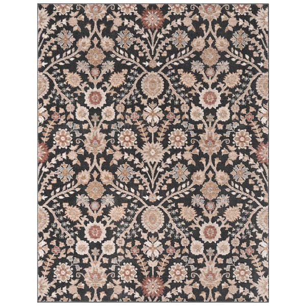 Nepal 5 ft. x 7 ft. Black Floral Area Rug