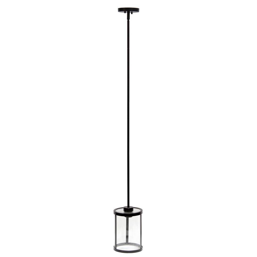 Elegant Farmhouse 55" Black Pendant with Brushed Nickel Accents and Clear Glass Shade