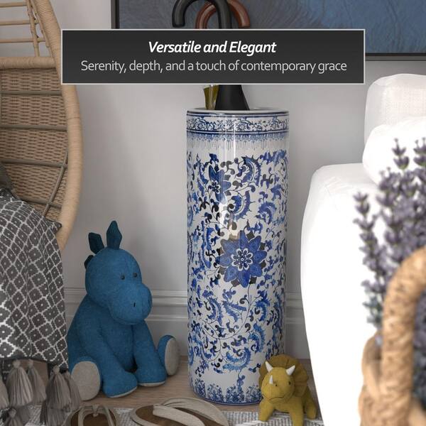 Blue & White Porcelain Umbrella Stand - Lucky Symbols Blue & White Porcelain Umbrella Stand - Lucky Symbols