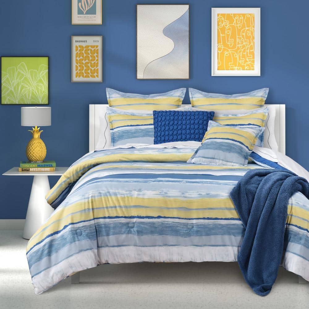 Full Blue Microfiber Nautical Comforter Set with Shams