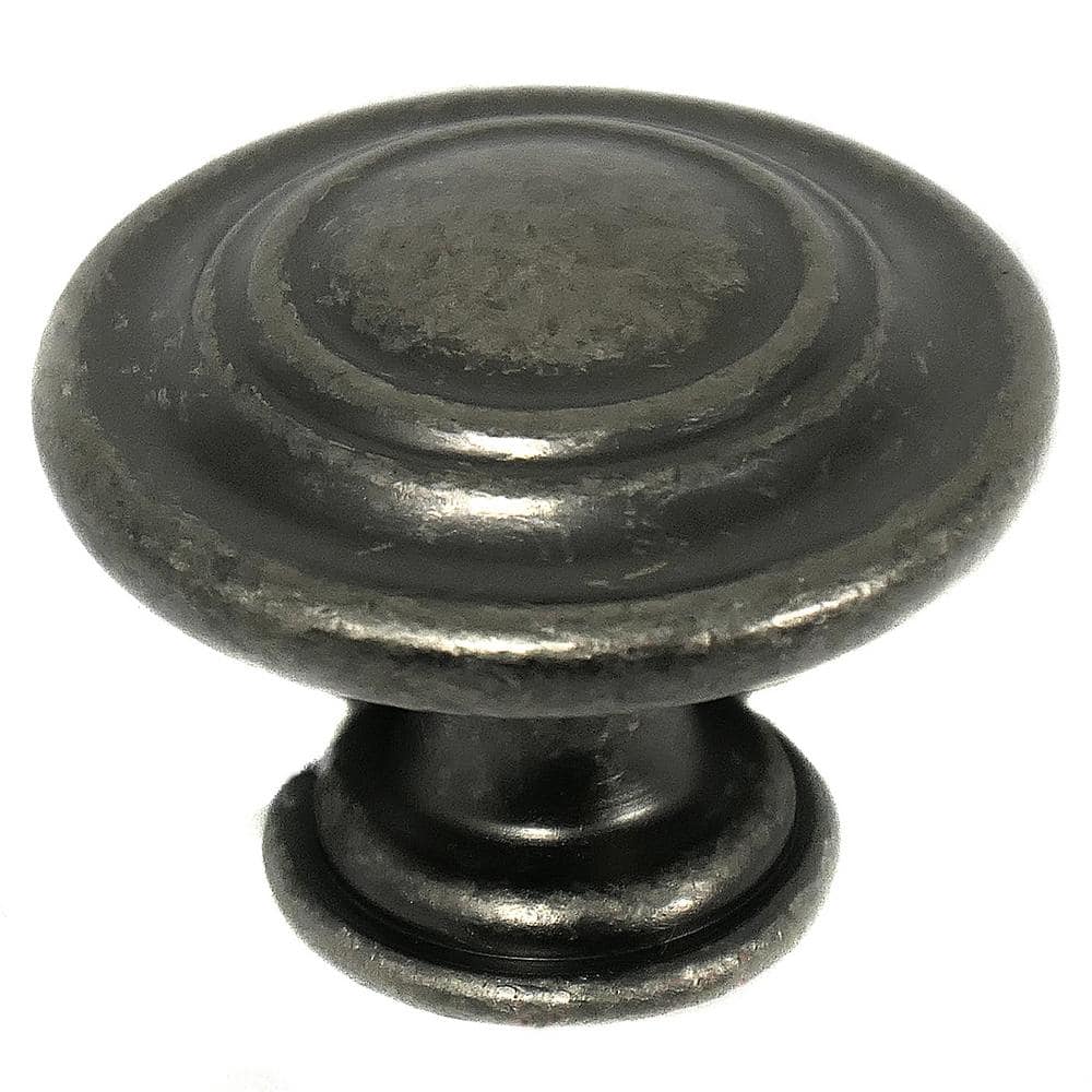 Antique Pewter Round Cabinet Knob with Mounting Hardware