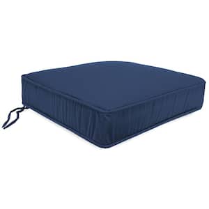Sunbrella 22.5 in. x 21.5 in. Navy Blue Solid Rectangular Boxed Edge Outdoor Square Deep Seat Cushion with Ties and Welt