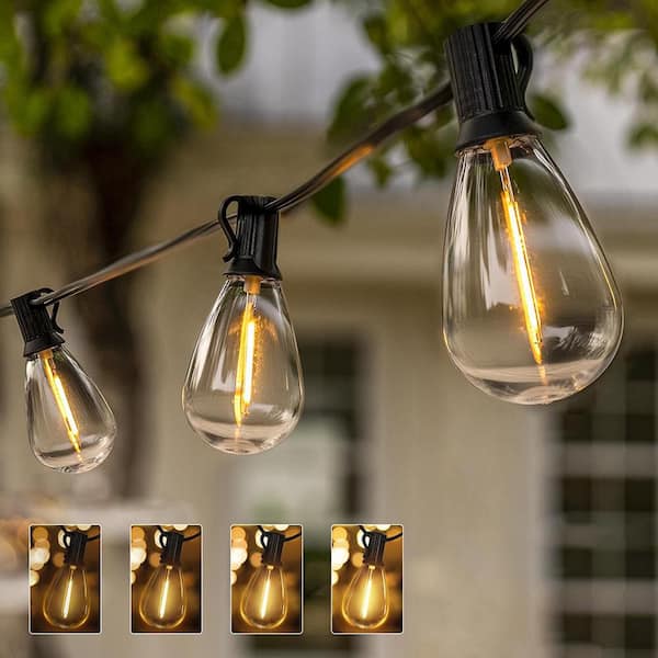 16 Light 30 ft. Black Indoor/Outdoor Remote Dimmable 3-Mode Timers S11 LED Dusk to Dawn Patio String Light