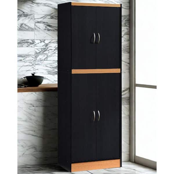 L'Baiet Freestanding Black Wood 24 in. Wide Kitchen Pantry Cabinet