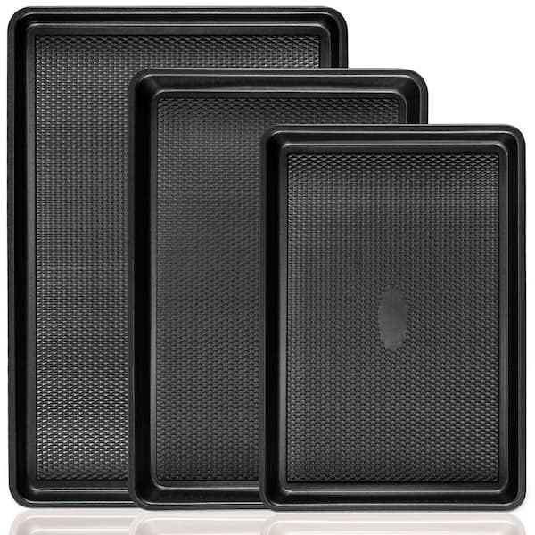 3-Piece Dark Gray Nonstick Carbon Steel Baking Sheet Pan Set with 0.8mm Thick Heavy Duty Cookie Tray for Oven