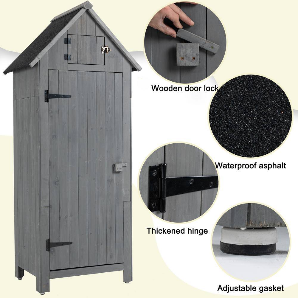 Gray Wooden Outdoor Storage Shed with Windows