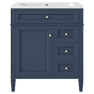 30 in. W x 18 in. D x 33 in. H Single Sink Freestanding Bath Vanity in Blue with White Resin Top and Storage